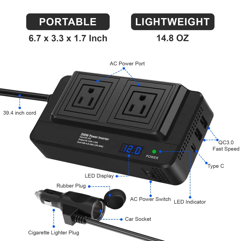 200W Araç İnvertörü Araç Soket - Outdoor Power Adapter Usb C incelemesi ve fiyatı